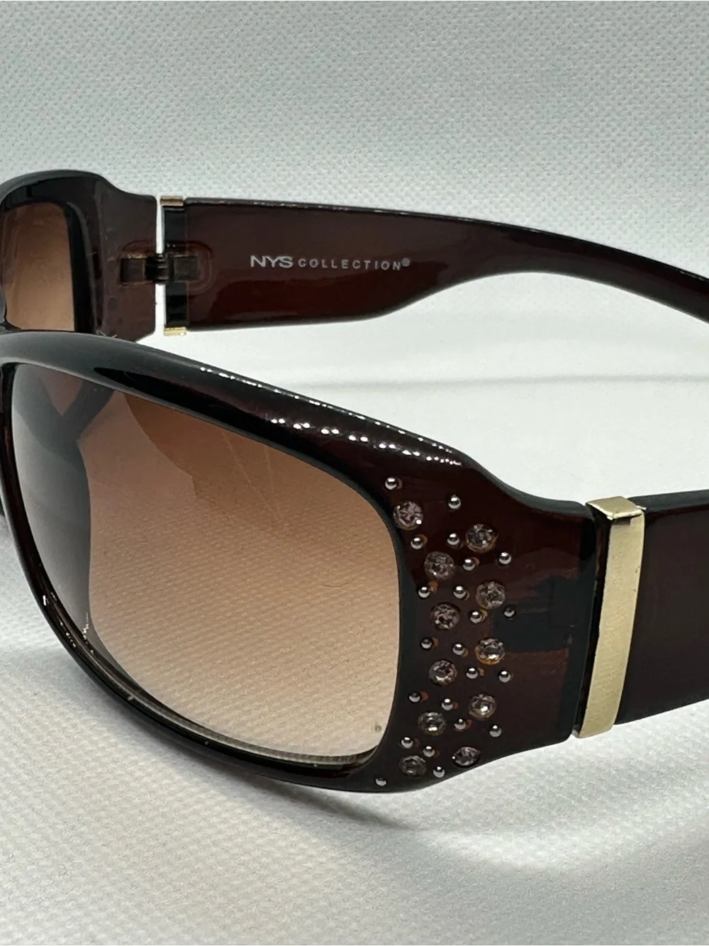 NYS Collection Brown Sunglasses with Rhinestone Detailing